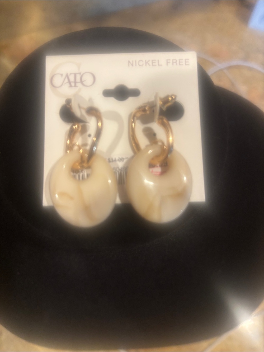 Cato Gold-Tone Hoops with Cream Marbled Drops